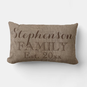 Coussin Rectangle Toile de jute de nom de famille personnalisée par