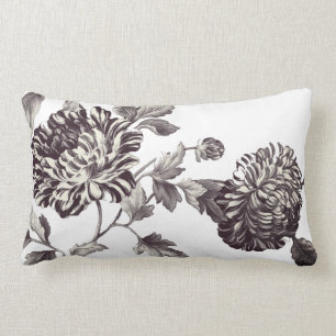 Coussin Rectangle Toile floral botanique vintage en bronze et blanc