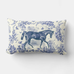 Coussin Rectangle Toile florale bleue élégante vintage cheval