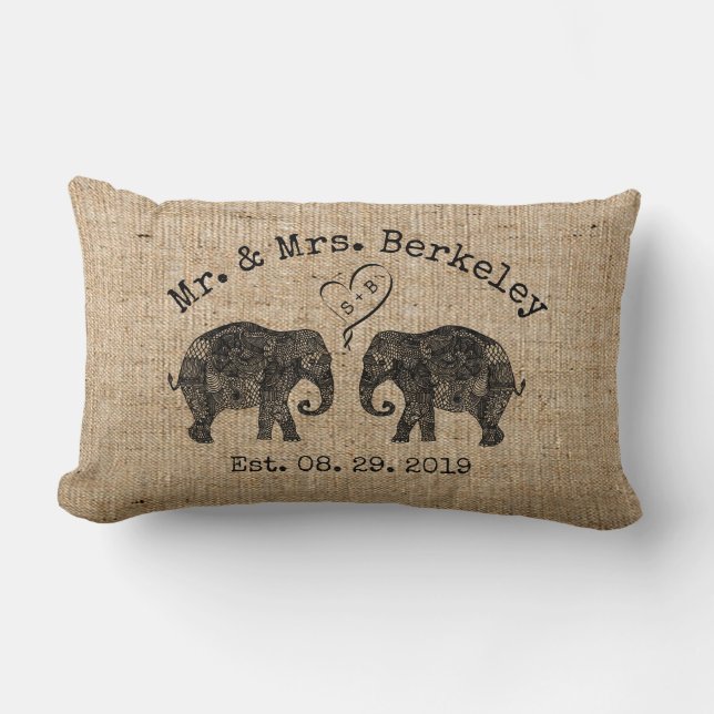 Coussin Rectangle TONNES D'AMOUR | Elephant Couple personnalisé mari (Recto)