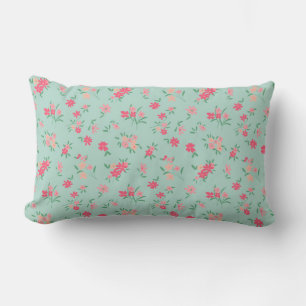 Coussin Rectangle Tons Turquoises Dainty Fleurs Roses