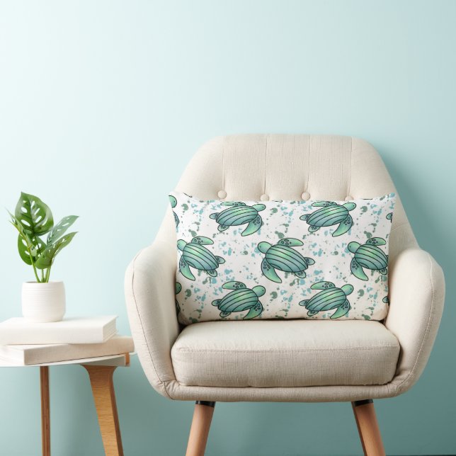 Coussin Rectangle tortue de mer à l'aquarelle verte motif bleu anima (Chaise)