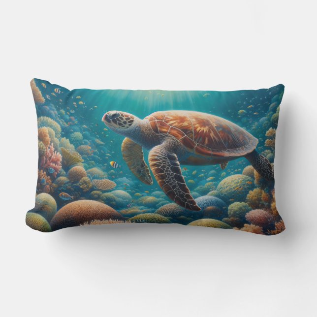 Coussin Rectangle Tortue de mer et corail (Recto)