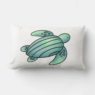 Coussin Rectangle tortue de mer peinte à l'aquarelle dessin animé bl