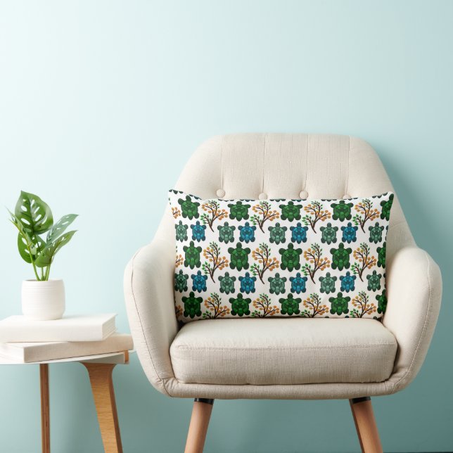 Coussin Rectangle Tortue de mer tropicale motif floral | Océan côtie (Chaise)