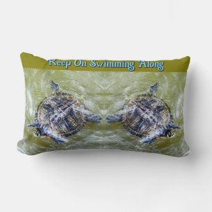 Coussin Rectangle Tortue de natation dit Bonjour