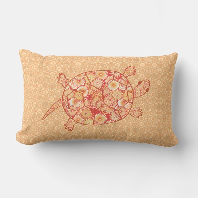 Coussin Rectangle Tortue tourbée fractale - nuances de mandarine ora (Recto)