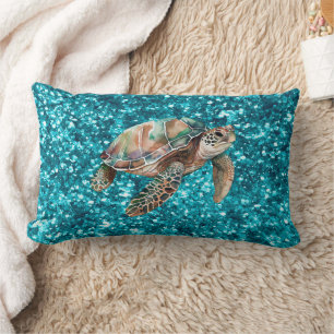 Coussin Rectangle Tortue verte turquoise