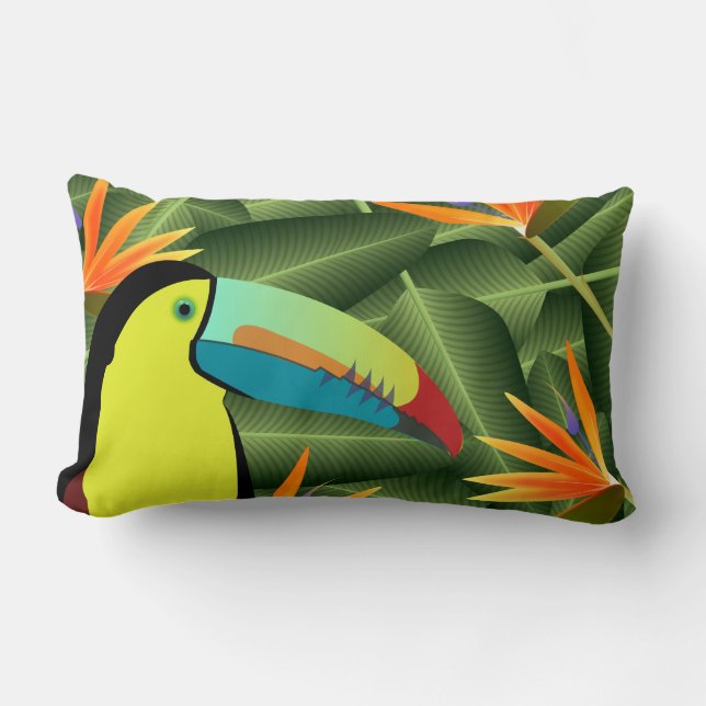 Coussin Rectangle Toucan et oiseaux du paradis tropicaux (Recto)