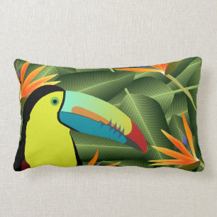 Coussin Rectangle Toucan et oiseaux du paradis tropicaux