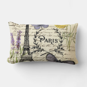 Coussin Rectangle tour eiffel de paris, papillon rustique vintage