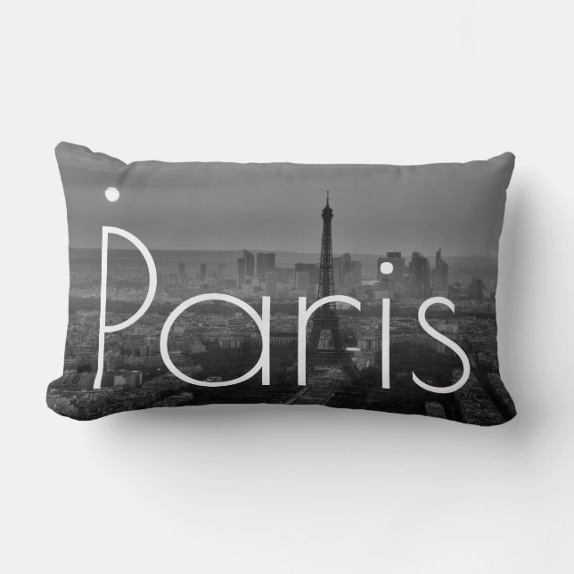 Coussin Rectangle Tour Eiffel Noir Blanc Paris France Voyage (Recto)