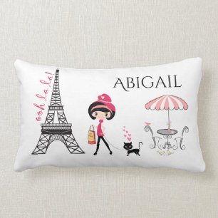 Coussin Rectangle Tour Eiffel Paris Cute Girl and Cat