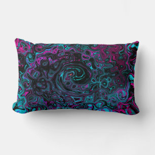 Coussin Rectangle Tourbillon Abstrait Aqua Magenta et Noir