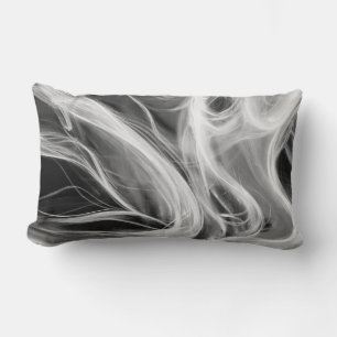Coussin Rectangle tourbillon de fumée blanche abstraite sur fond noi