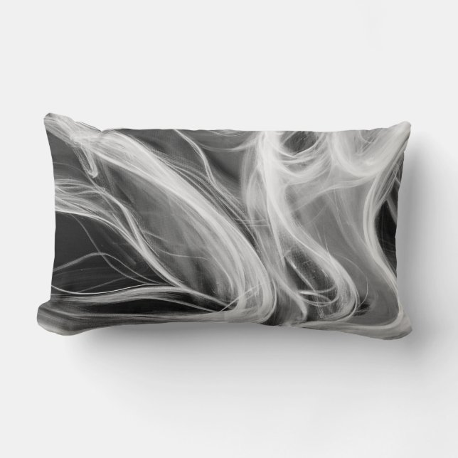 Coussin Rectangle tourbillon de fumée blanche abstraite sur fond noi (Recto)