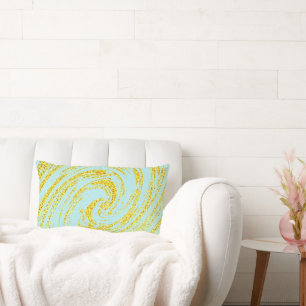 Coussin Rectangle Tourbillons bleus Abstraits Or Doré Paillettes Nau