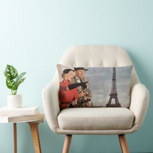 Coussin Rectangle Touristes vintage à la Tour Eiffel, vacances à Par