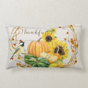 Coussin Rectangle Tournesol Floral Oiseau Aquarelle Automne Citrouil