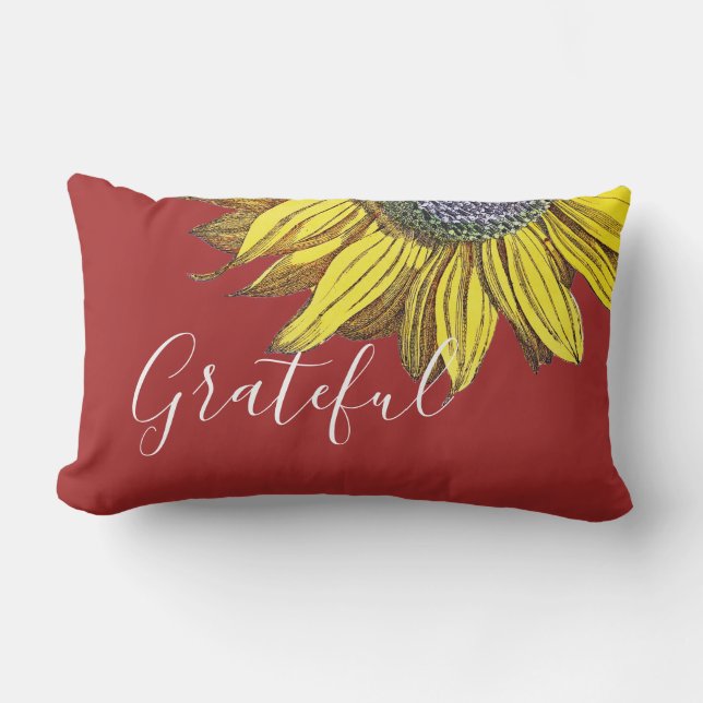 Coussin Rectangle Tournesol gracieux sur Auburn Red (Recto)