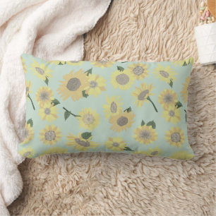 Coussin Rectangle Tournesol peint par bleu jaune-orange lunatique