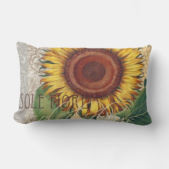 Coussin Rectangle Tournesol Vintage Damas Fleur Art (Recto)