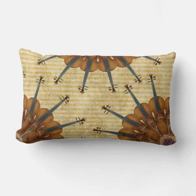 Coussin Rectangle Tournesols de violon sur les rayures d'or (Recto)