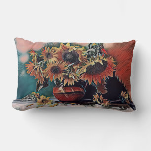 Coussin Rectangle Tournsoleils dans un vase de style impressionniste