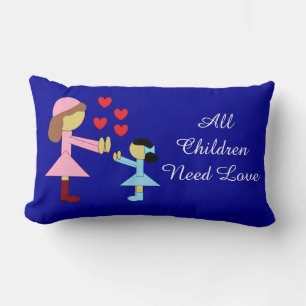 Coussin Rectangle Tous les enfants ont besoin d'amour : Bleu foncé