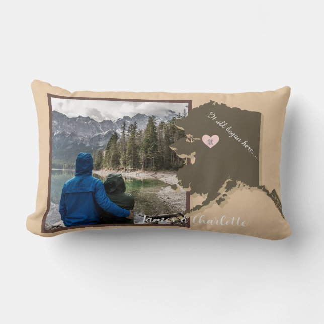 Coussin Rectangle Tout a commencé ici, Alaska, Personnaliser photo (Recto)