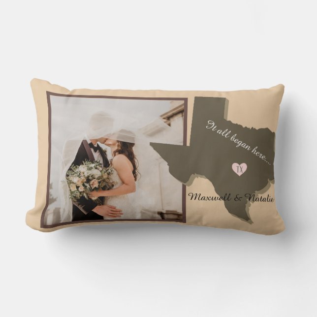Coussin Rectangle Tout a commencé ici, Texas Heart Personnaliser (Recto)