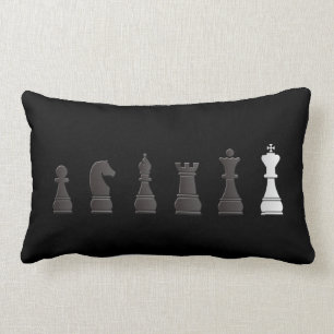 Coussin Rectangle Tout l'un blanc noir, pièces d'échecs