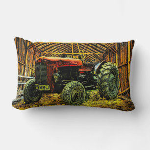 Coussin Rectangle Tracteur rouge antique Grange rustique