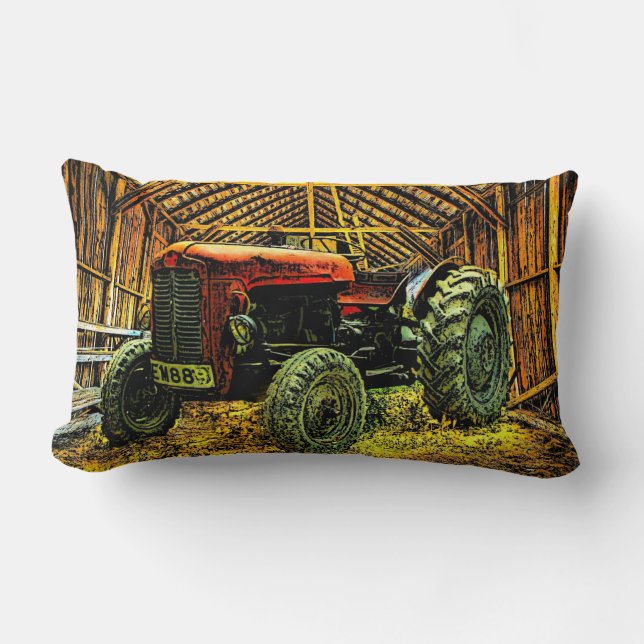 Coussin Rectangle Tracteur rouge antique Grange rustique (Recto)