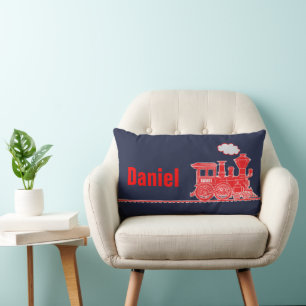 Coussin Rectangle Train à vapeur rouge enfants nommés