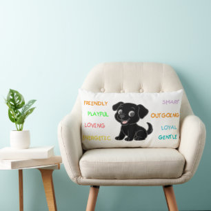 Coussin Rectangle Traits de Labrador Retriever noir
