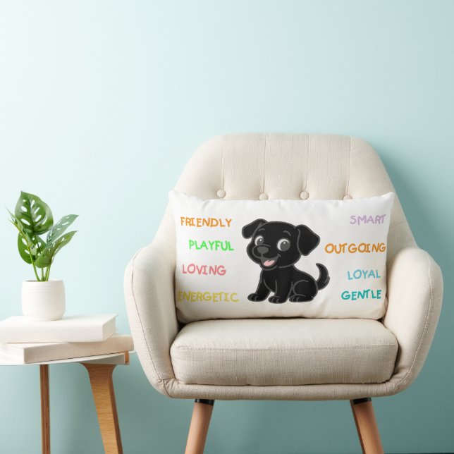 Coussin Rectangle Traits de Labrador Retriever noir (Chaise)
