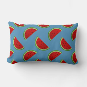 Coussin Rectangle Tranches de pastèque sur un fond bleu vif