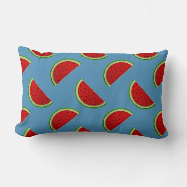 Coussin Rectangle Tranches de pastèque sur un fond bleu vif (Recto)