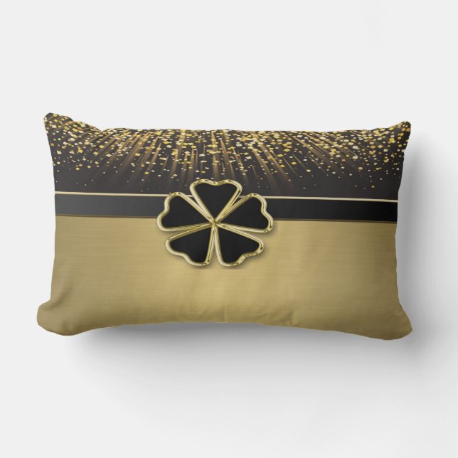 Coussin Rectangle Trèfle irlandais élégant et chic, confettis en fau (Recto)
