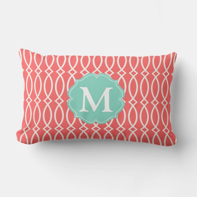 Coussin Rectangle Treillis moderne de corail élégant personnalisé (Recto)