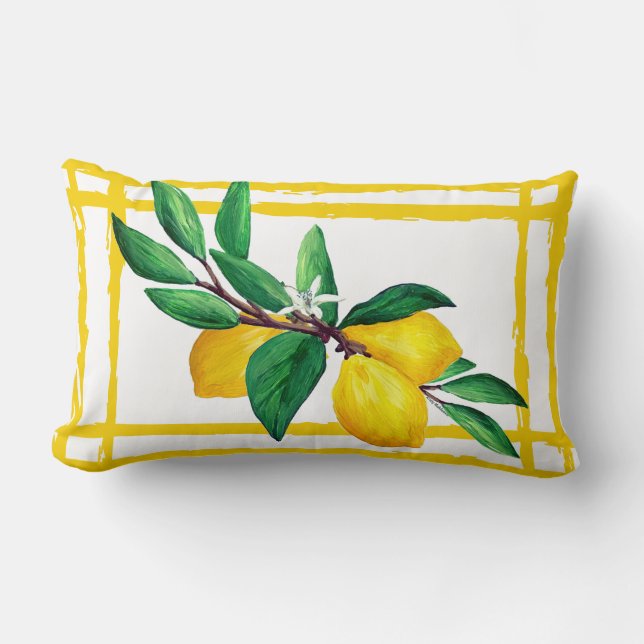 Coussin Rectangle Trellis de feuilles de citron Citron Jaune Vert (Recto)