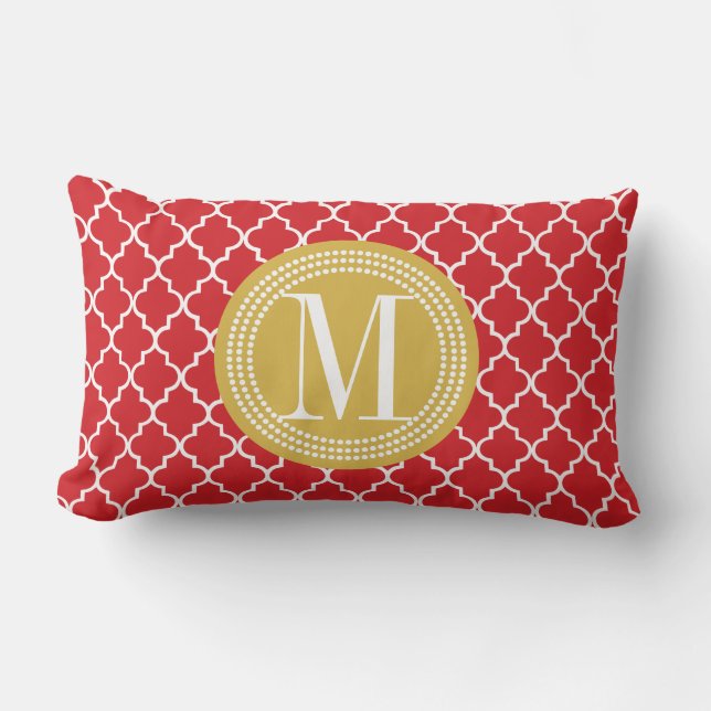 Coussin Rectangle Trellis marocain rouge chic personnalisé (Recto)