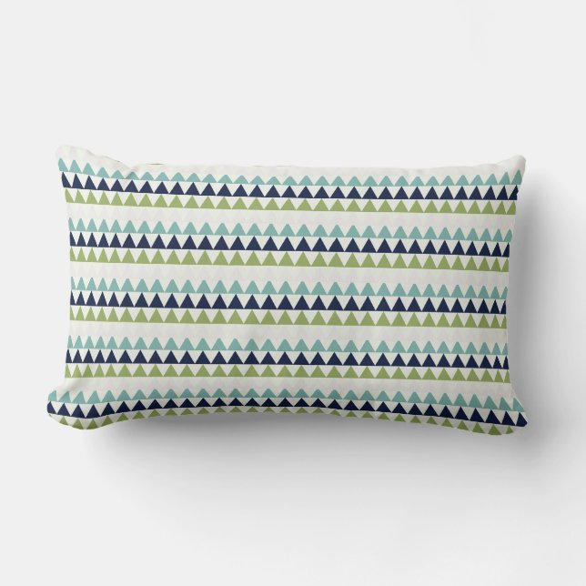 Coussin Rectangle Triangles Neptune, Seashell, Green et Navy (Recto)