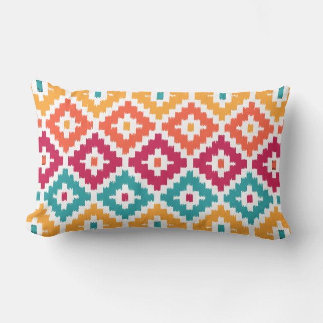 Coussin Rectangle Tribal Aztèque Orange turquoise Imprimer Ikat Diam (Recto)