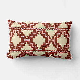 Coussin Rectangle Tribal Ikat Aztec - Beige, Bourgogne et rose