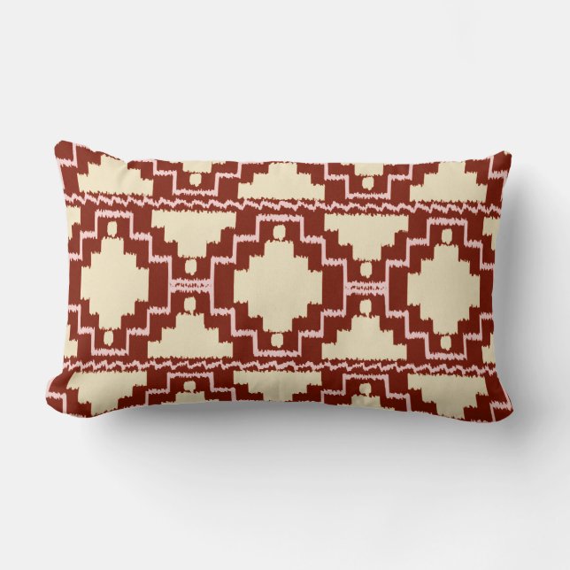 Coussin Rectangle Tribal Ikat Aztec - Beige, Bourgogne et rose (Recto)