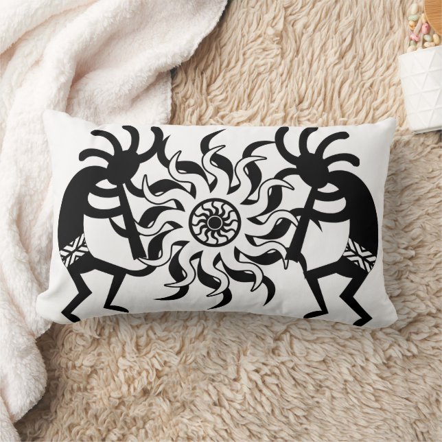 Coussin Rectangle Tribal Kokopelli Sud-Ouest Noir Et Blanc (Couverture)