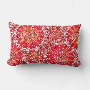 Coussin Rectangle Tribal Mandala Print, Coral rouge et blanc