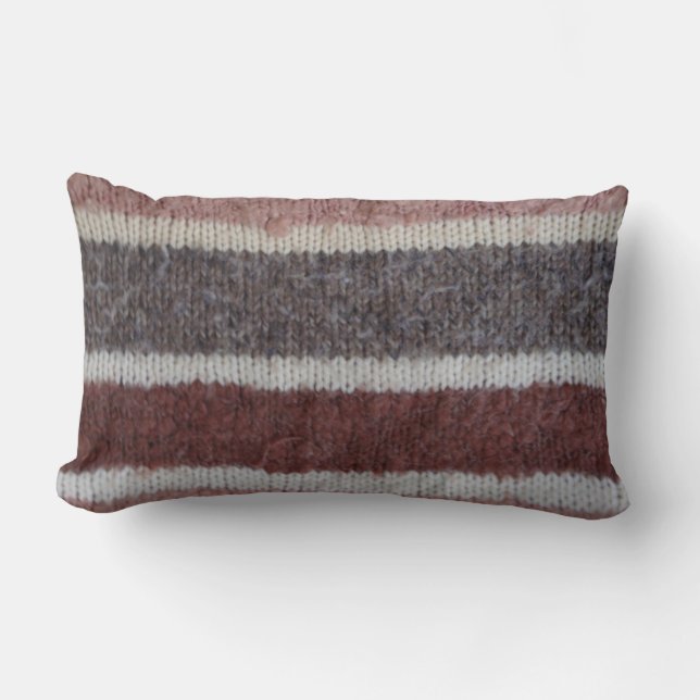 Coussin Rectangle tricoté à la main brun et biégé rayé design (Recto)